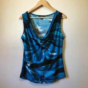 INC International Concepts Blue Abstract Floral Cowl Neck Sleeveless Top